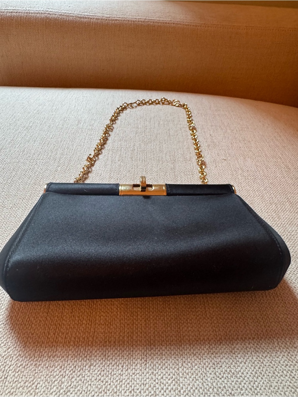 Dolce & Gabbana Black Satin Clutch with Gold Chain